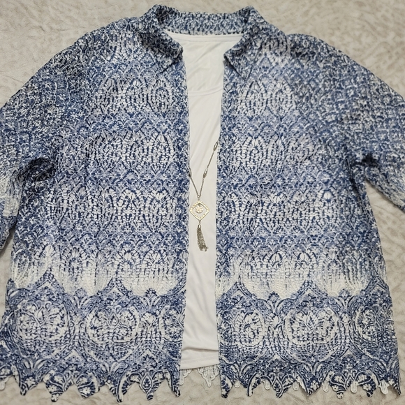 Alfred Dunner Denim Friendly Layered-Look Necklace Top Size 2X NWT White Blue - Picture 3 of 16